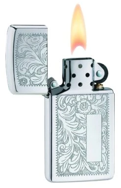 Zippo Slim® Chrome Venetian® 10 Zippo Slim® Chrome Venetian® -Zippo 1652 Open Lit v10