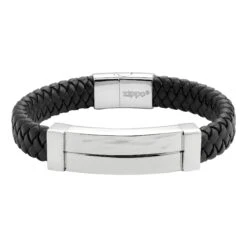 Zippo Steel Bar Braided Leather Bracelet