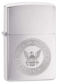 US Navy Crest Zippo Lighter In Brushed Chrome 29385