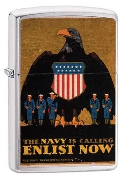 US Navy Poster Enlist Now Zippo Lighter In Brushed Chrome 29597