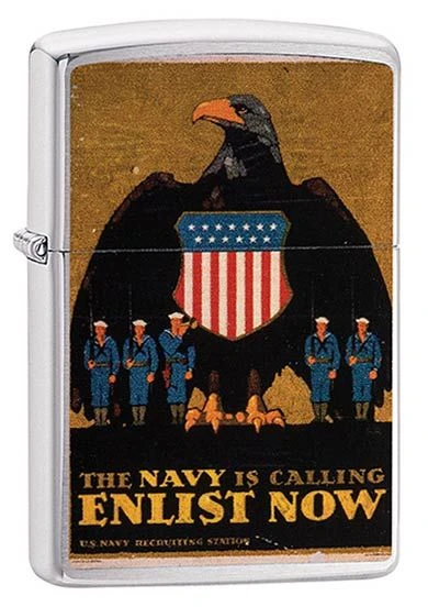 US Navy Poster Enlist Now Zippo Lighter In Brushed Chrome 29597 3 US Navy Poster Enlist Now Zippo Lighter In Brushed Chrome 29597