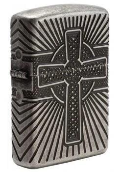 Armor Celtic Cross Design Zippo Lighter In Antique Silver Plate 29667