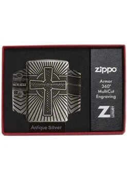 Armor Celtic Cross Design Zippo Lighter In Antique Silver Plate 29667 -Zippo 29667 3 zippo 1