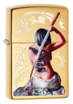 Mazzi Dragon Girl Zippo Lighter In Polished Brass 29668
