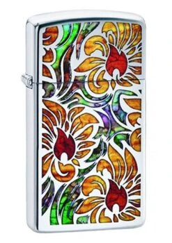 Slim Fusion Floral Design Zippo Lighter In Polished Chrome 29702