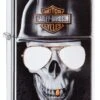 Harley Davidson Skull With Gold Tooth Zippo Lighter In Polished Chrome 29739
