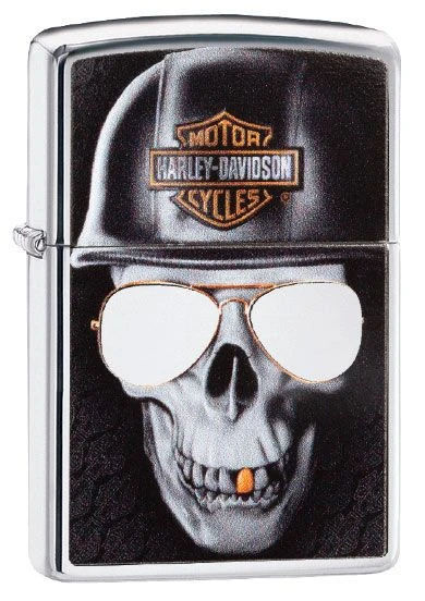 Harley Davidson Skull With Gold Tooth Zippo Lighter In Polished Chrome 29739 3 Harley Davidson Skull With Gold Tooth Zippo Lighter In Polished Chrome 29739