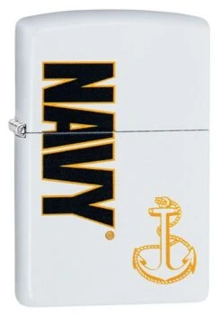 US Navy Anchor Zippo Lighter In Matte White 29761