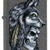 Wolf Skull Feather Design Zippo Lighter In Iron Stone 29863 -Zippo 29863 zippo 1