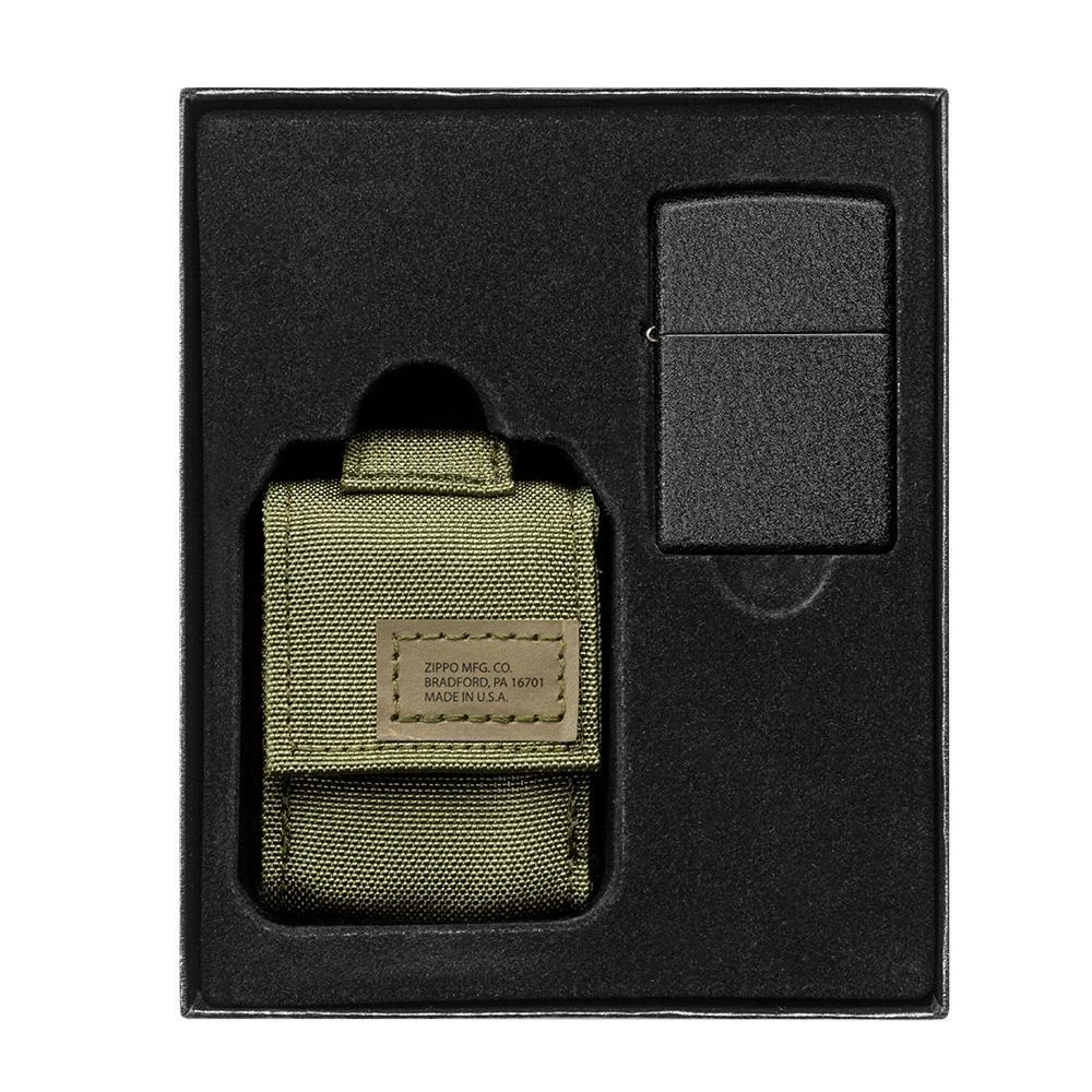 Zippo Tactical Pouch And Black Crackle™ Windproof Lighter Gift Set 3 Zippo Tactical Pouch And Black Crackle™ Windproof Lighter Gift Set