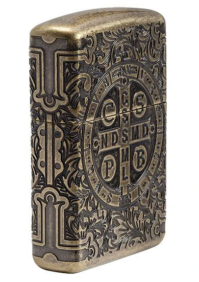 St Benedict Medal Zippo Lighter In Armor Antique Brass - Constantine Zippo 5 St Benedict Medal Zippo Lighter In Armor Antique Brass - Constantine Zippo - Image 3