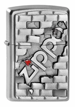 The Wall Emblem Zippo Lighter In Satin Chrome 2003963