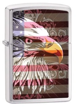 Eagle Flag Zippo Lighter In Brushed Chrome 28652