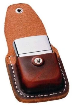 Brown Leather Zippo Lighter Pouch With Clip